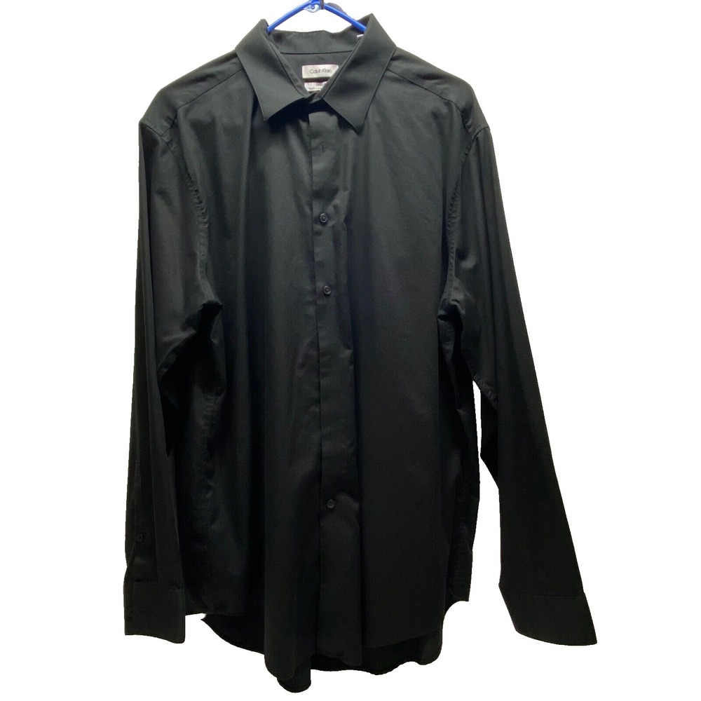 Calvin Klein Men's Steel+ Dress Shirt Men's 34/35 Black Slim Fit Stretch EUC